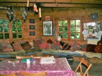 Inside log cabin